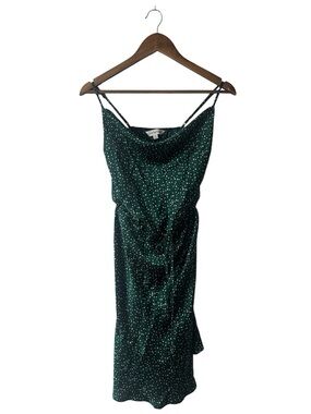 Davi & Dani Green Polkadot Fit Flare Midi Dress Draped Spring Summer Size Small